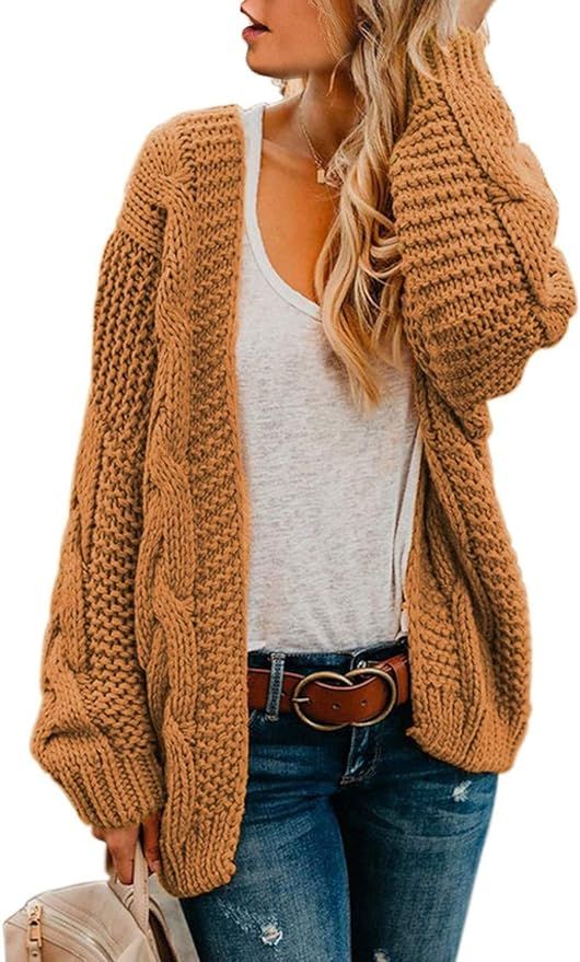 Actloe Womens Open Front Chunky Knit Long Sleeve Cardigan Casual Outwear | Amazon (US)