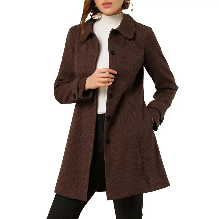Unique Bargains Women's Single Breasted Peter Pan Collar Winter Overcoat Coat | Walmart (US)