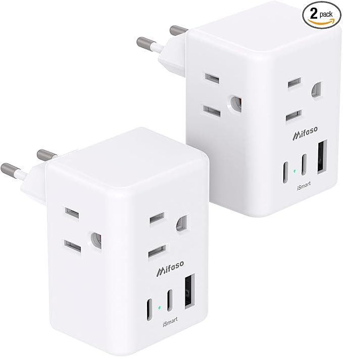 2 Pack European Travel Plug Adapter, International Power Plug Adapter with 3 Outlets 3 USB Chargi... | Amazon (US)
