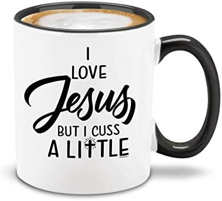 Shop4Ever Funny Jesus Coffee Mug I Love Jesus But I Cuss A Little Black Handle Ceramic Coffee Mug... | Amazon (US)
