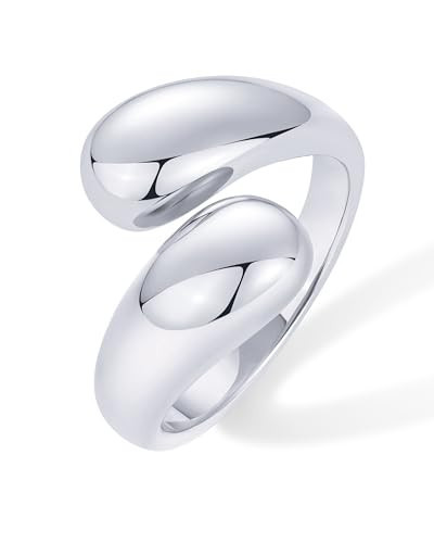 PAVOI Rhodium Plated Chunky Open Twist Stackable Rings for Women | Bold Crossover Statement Ring Band | Size 6 | Amazon (US)