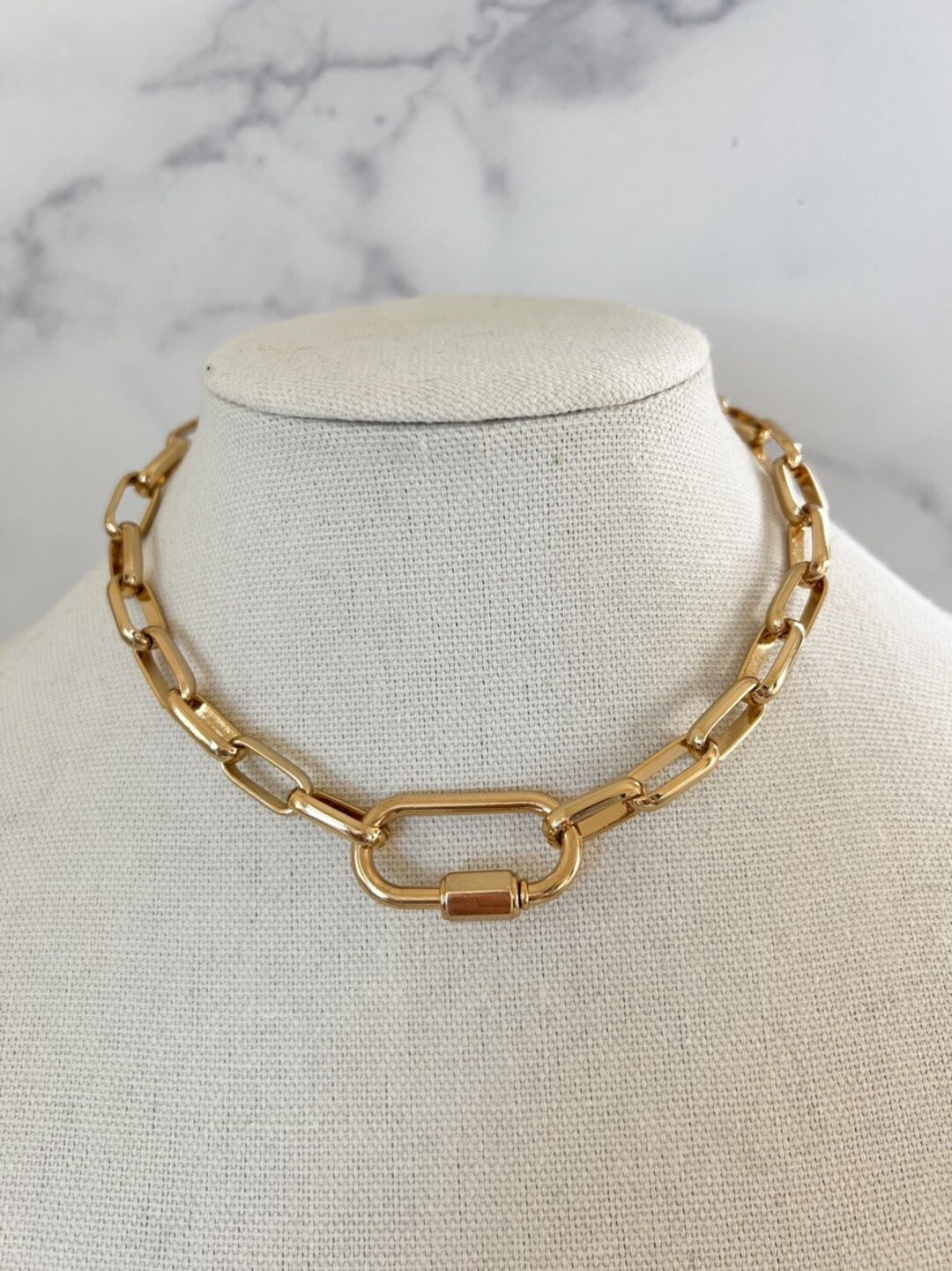 18k Gold Filled Carabiner Necklace Chunky Gold Necklace Thick - Etsy | Etsy (US)