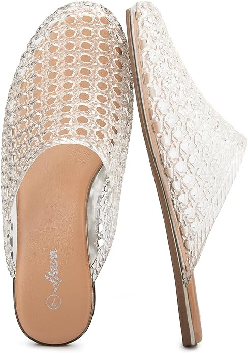 HEVA Women's Jelly Slide Sandals - Clear Mesh Hollow Slip On Closed Toe Slippers - Lightweight Ca... | Amazon (US)
