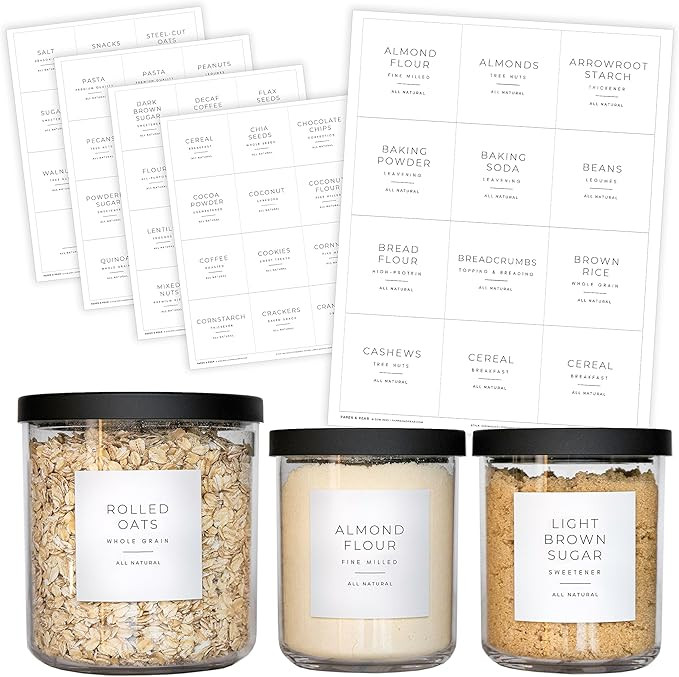 Minimalist White Pantry Labels for Containers by Paper & Pear - Waterproof Kitchen Labels for Foo... | Amazon (US)