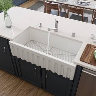 ALFI BRAND Smooth Farmhouse Apron Fireclay 36 in. Single Basin Kitchen Sink in White-AB3618HS-W -... | The Home Depot