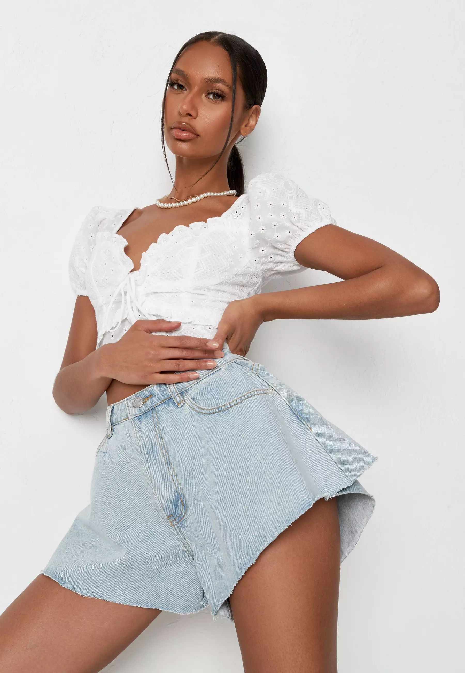 Recycled Light Blue Floaty Denim Shorts | Missguided (US & CA)