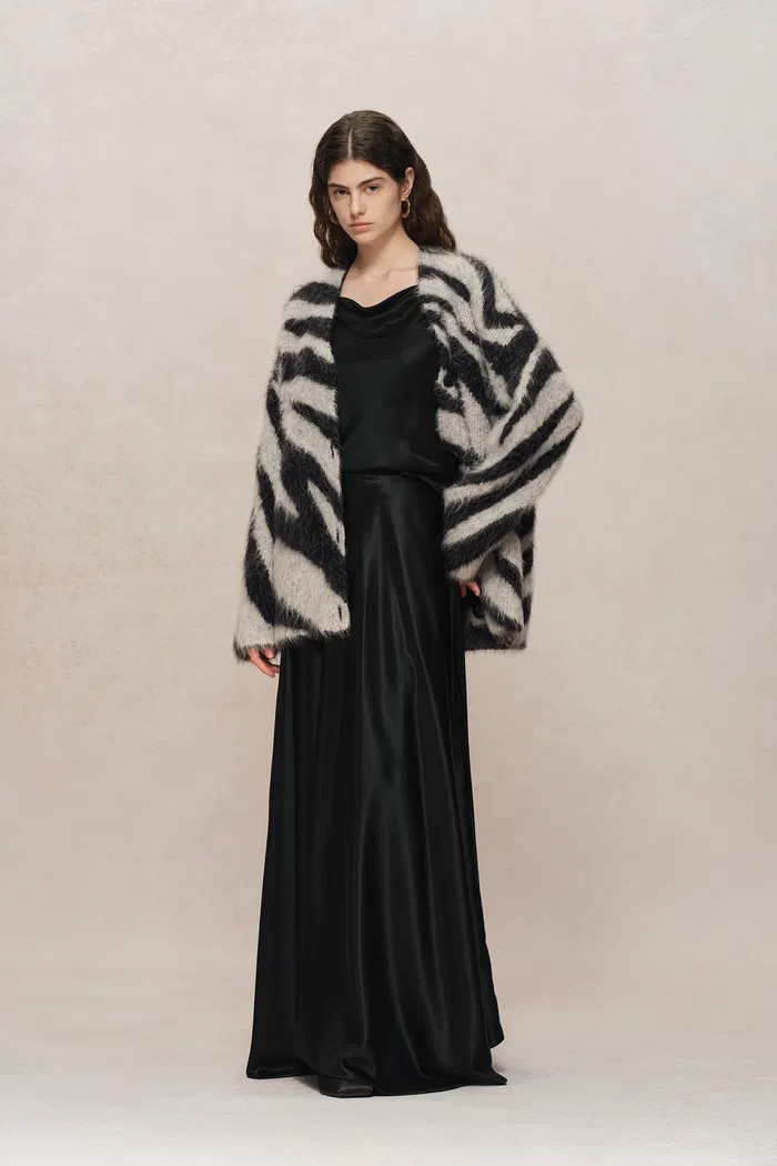 Zebra Modern Zebra Jacquard Cardigan in Washed Alpaca Knit | Fabrique