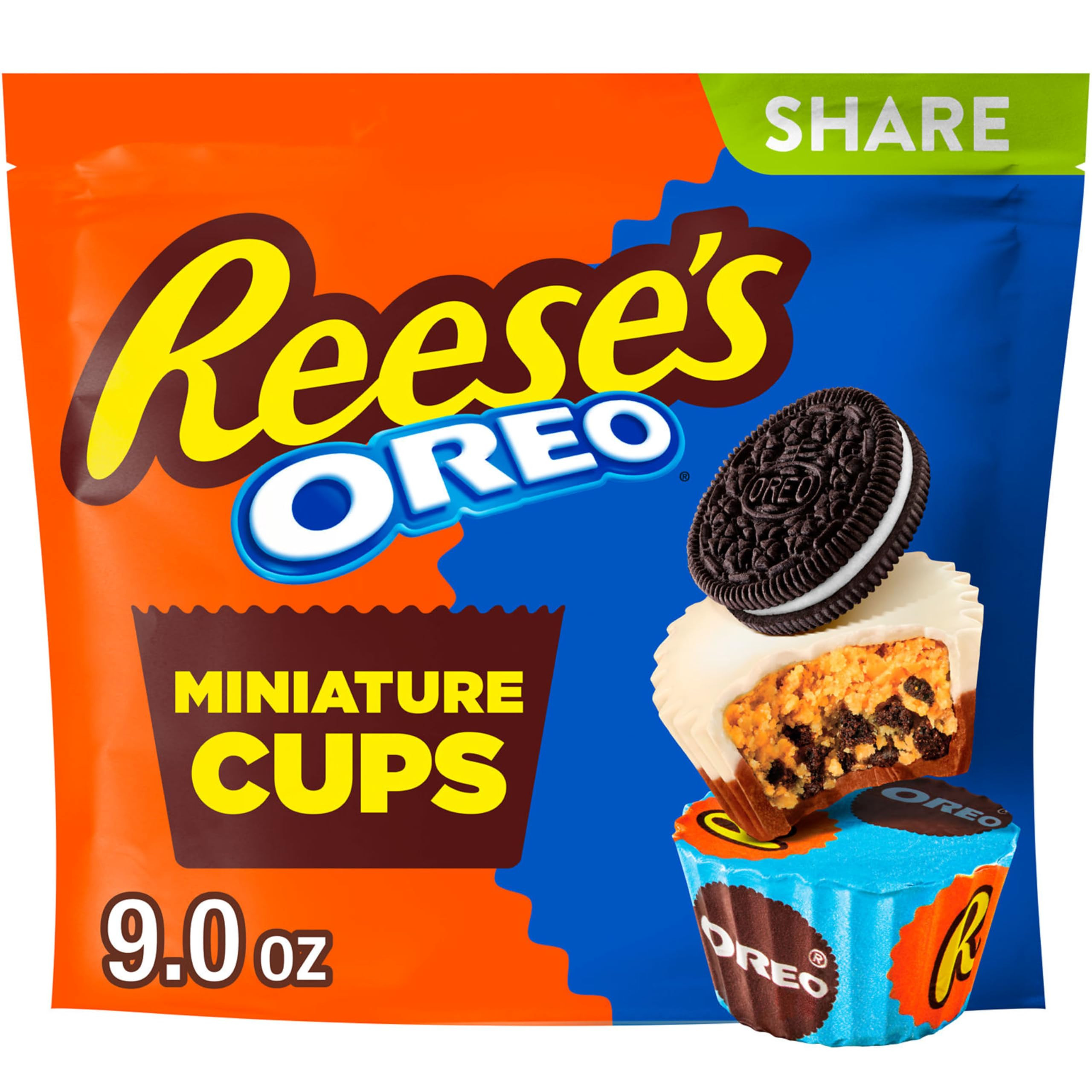 REESE'S OREO Miniatures Milk Chocolate and White Creme Peanut Butter Cups, Candy Share Pack, 9 oz | Amazon (US)