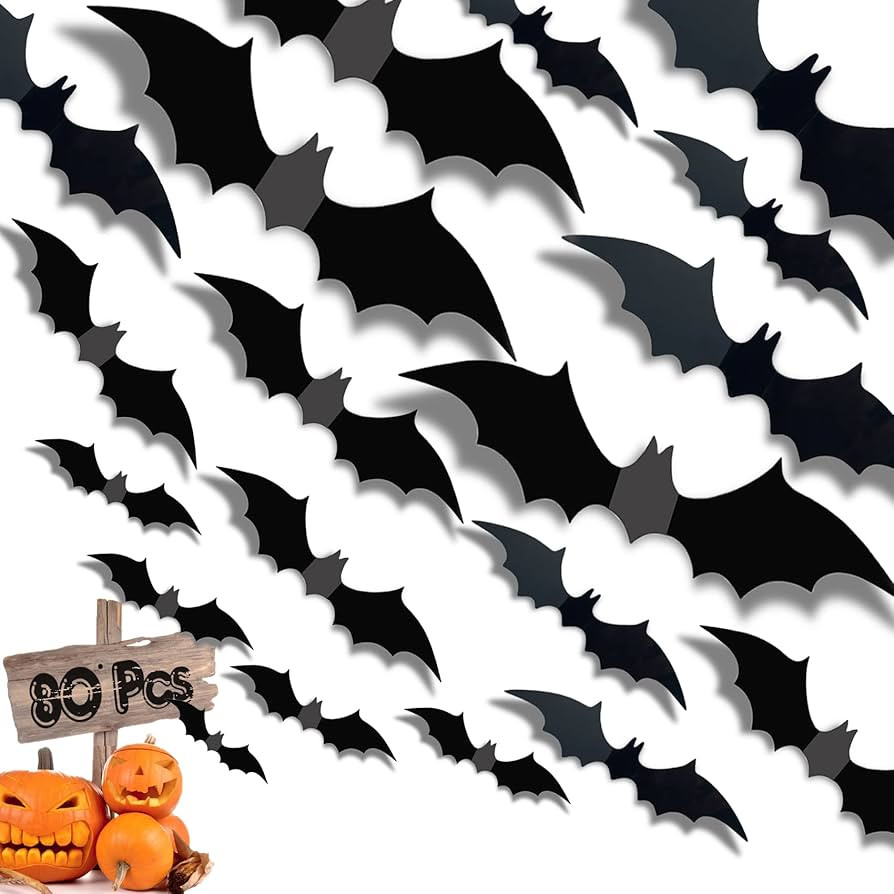 80PCS Halloween Bats Wall Decor, Halloween Indoor PVC 3D Bat Stickers for Halloween Home Decorati... | Amazon (US)