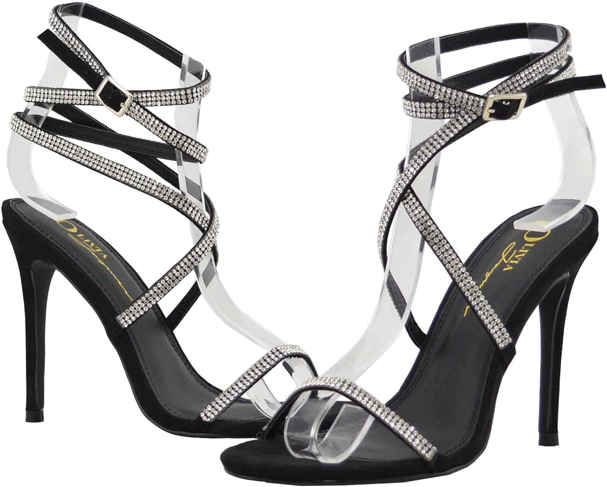 Women's Dress Strappy Sandals | Rhinestone Lace Up Embellished Ankle Wrap Ties | Stiletto Heel Shoes | Amazon (US)