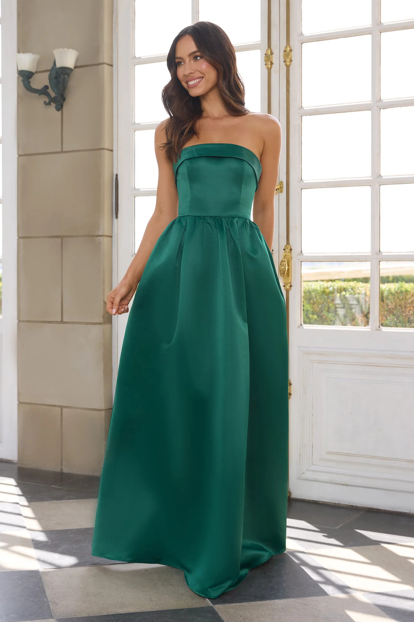 Elegance In Motion Strapless Maxi Dress Green | Hello Molly (US)