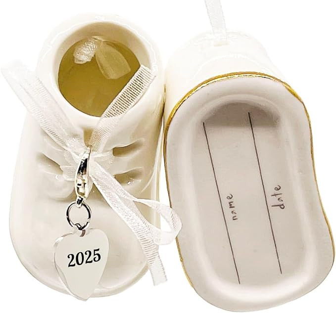 2025 White Personalized Baby Shoe Christmas Ornament - First Christmas, Birth, Baby Shower, Birth... | Amazon (US)