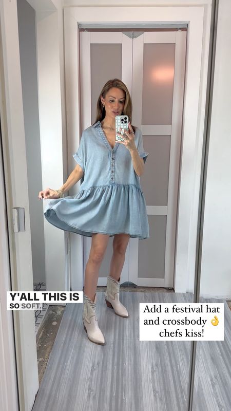 This chambray shift dress was everything I anticipated! It’s so comfy, lightweight, and has pockets!! I’m 5’4” and wearing a small. I’ll make a video of different ways to wear but this could from everyday to festival to a day event so easily! It’s a much have! It’s also a cute Nashville, festival, or beach vacation outfit with some sandals!

#LTKFestival #LTKVideo #LTKtravel