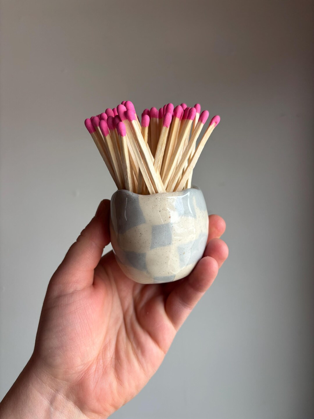 Blue and White Checkered Match Holder With Pink Hand Dipped Matches - Etsy | Etsy (US)