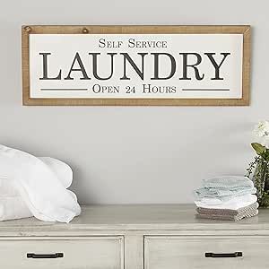 Deco 79 Metal Sign Home Wall Decor Laundry Wall Sculpture, Wall Art 32" x 1" x 13", White | Amazon (US)