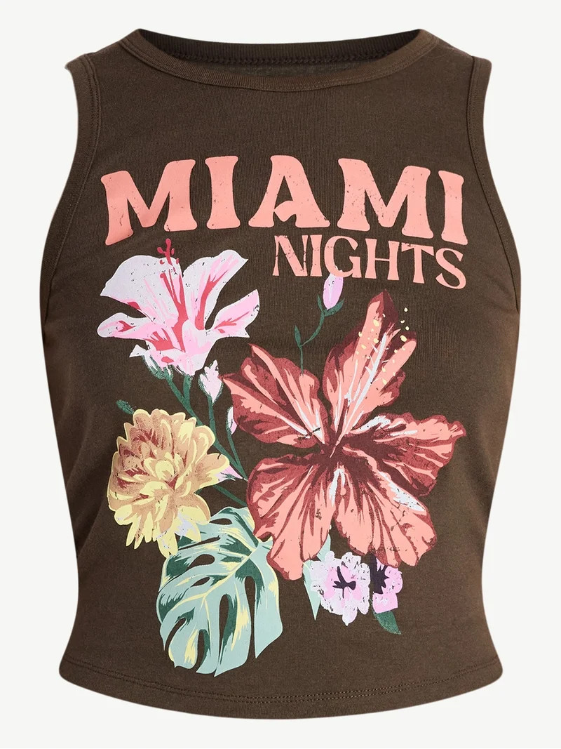 No Boundaries Cotton Ribbed Graphic Tank Top, Women's XXS-XXL | Walmart (US)