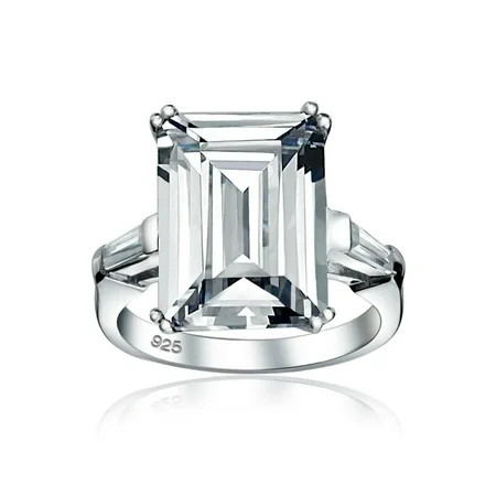 10CT Solitaire AAA CZ Emerald Cut Engagement Ring .925 Sterling Silver | Walmart (US)