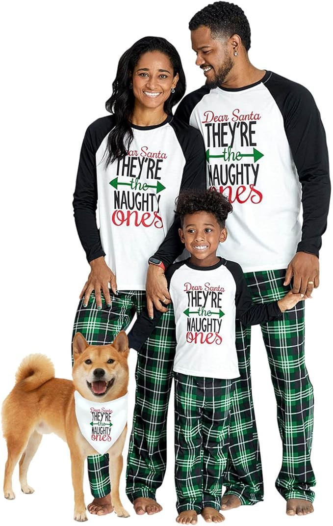 IFFEI Matching Family Pajamas Sets Christmas PJ's Letter Print Top and Plaid Bottom Sleepwear Jam... | Amazon (US)