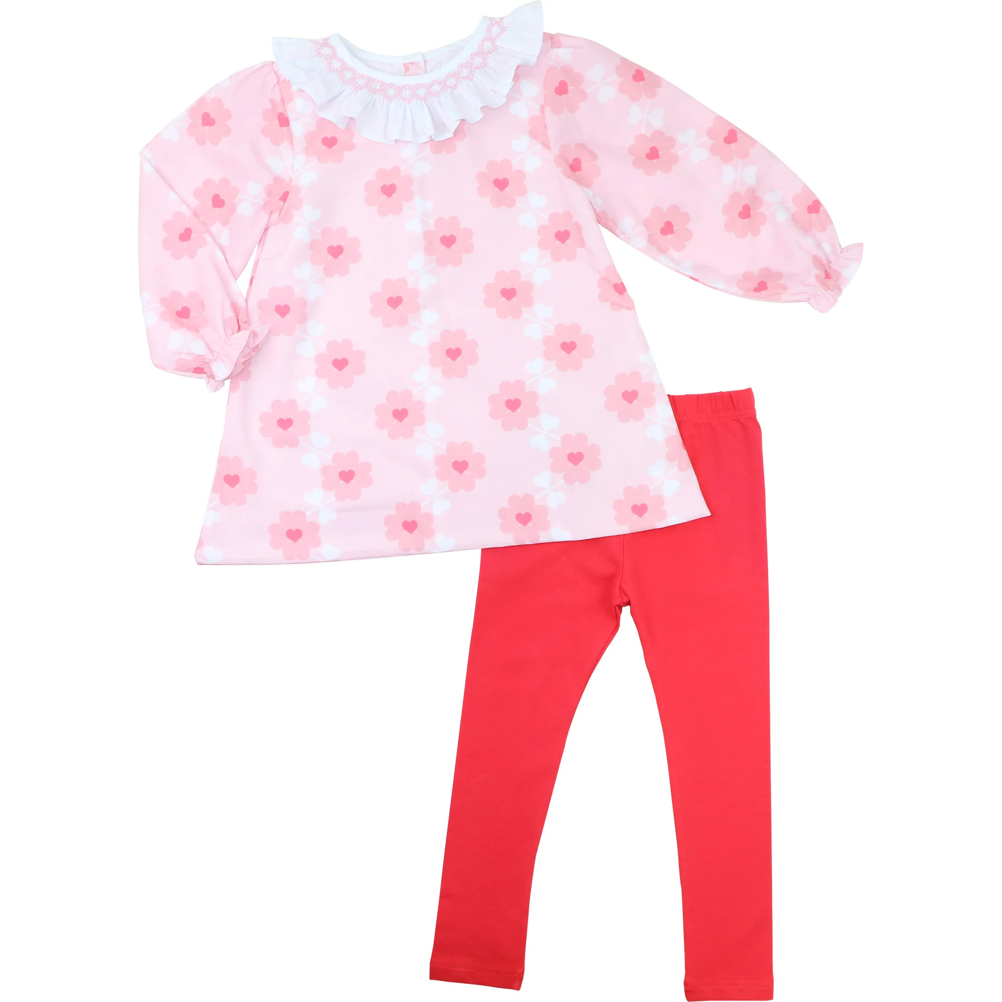 Pink Smocked Hearts Legging Set | Cecil and Lou