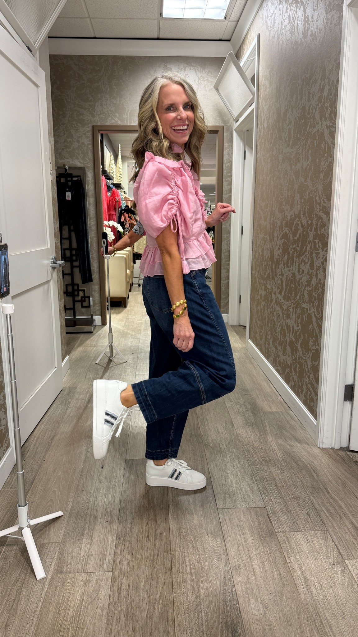 Cutest spring look. Wearing 4 jeans and XS ties F4_LISA20 on sneakers. Use code COAST20 on Allie + Bess 

#LTKOver40 #LTKootd #LTKdayinmylife