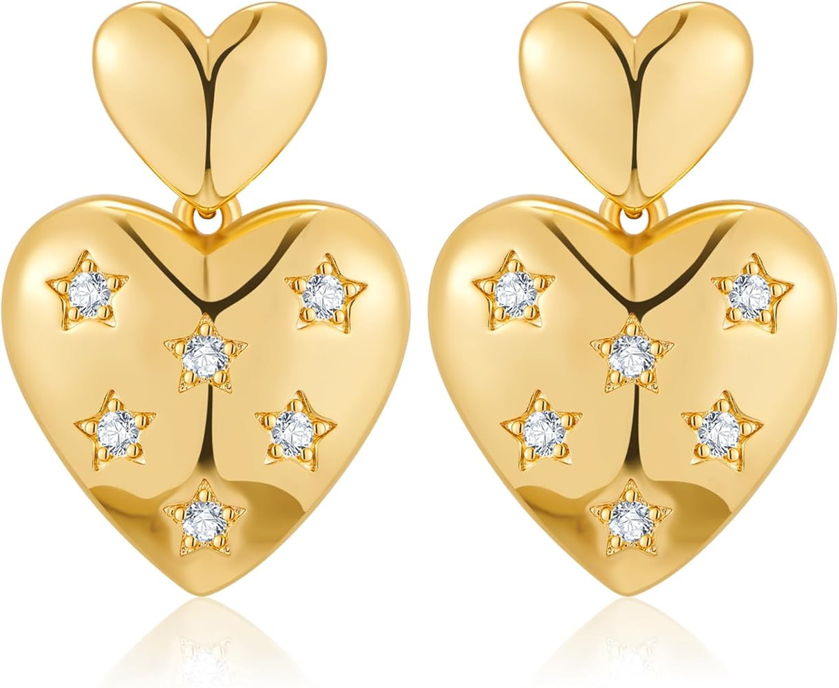 ENSKEFEN Heart Drop Earrings for Women Gold Ribbon Bow Dangle Earrings Holiday Gift | Amazon (US)