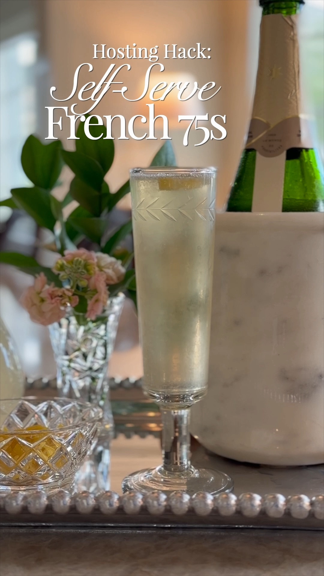 Everything I use to make a self-serve French 75 station feel pulled together without making it complicated. 🤍

A crystal pitcher for the gin, lemon juice + simple syrup, champagne flutes, a marble cooler to keep the bubbly cold, small bowls for lemon twists, bud vases for a little greenery or flowers, and a silver tray to keep the whole setup contained.

These are the kinds of pieces I use over and over again for cocktail stations, happy hour, birthdays, and dinner parties.

I linked the exact pieces I could find, plus my favorite current options for the closest lookalikes to pieces I’ve collected over the years.

#LTKHome #LTKfoodie