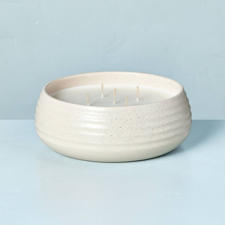 Ridged Ceramic Citronella Jar Candle Speckled Cream - Hearth & Hand™ with Magnolia | Target