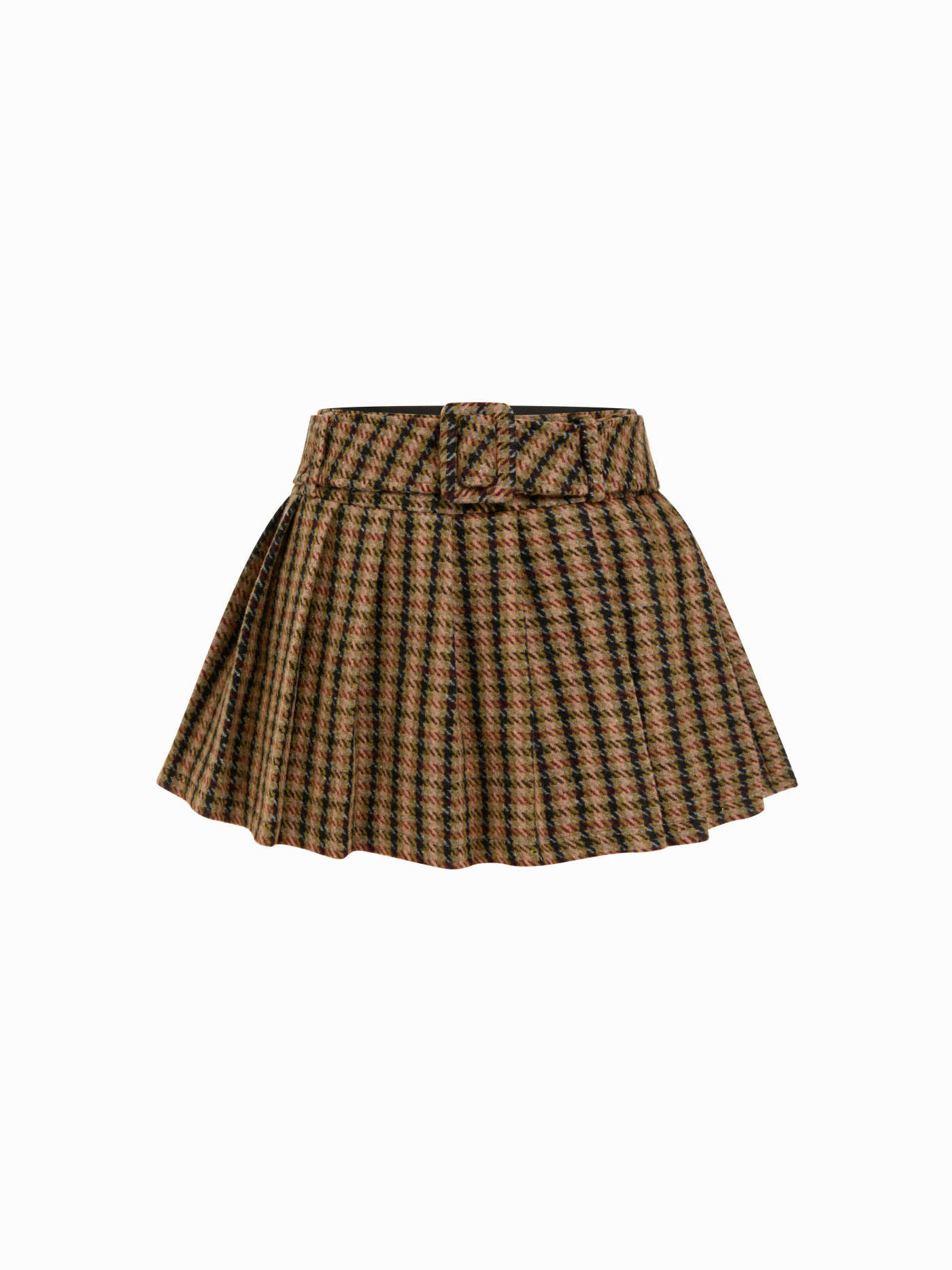 Tweed Tweed Mid Rise Houndstooth Pleated Mini Skort For School Daily Casual | Cider