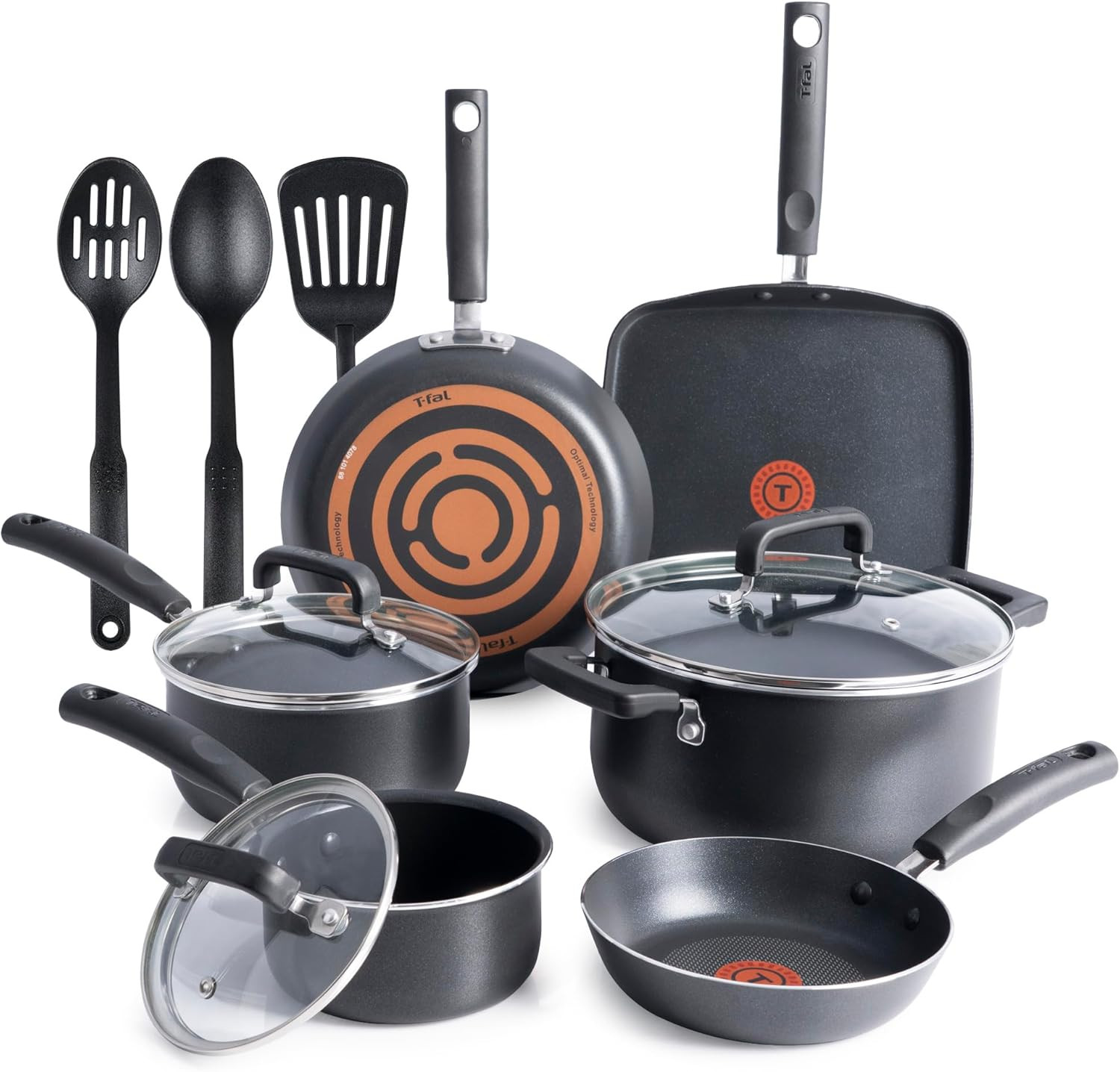 T-Fal Signature Nonstick Pots and Pans Set 12 Piece, Oven Broiler Safe 350F, Kitchen Cookware Set w/Fry Pans, Saucepans, Saute Pan, Dutch Oven, Griddle, Kitchen, Home, Dishwasher Safe, Black | Amazon (US)