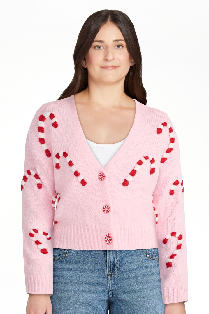 No Boundaries Embroidered Christmas Cardigan, Women's & Women's Plus | Walmart (US)