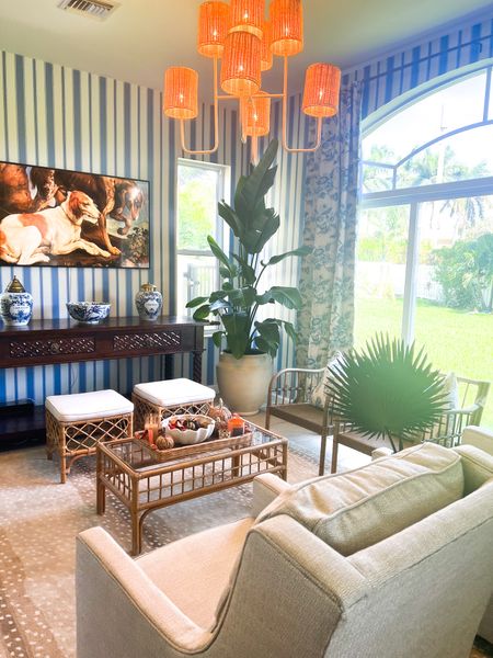 Living room decor Curtains Acryllic curtain rod Antelope rug Ottomans Coastal style

#LTKhome #LTKfamily