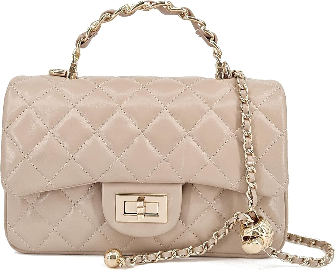 Pequeñas bolsas cruzadas acolchadas para mujer, bolso de hombro de cuero con correa de cadena do... | Amazon (US)