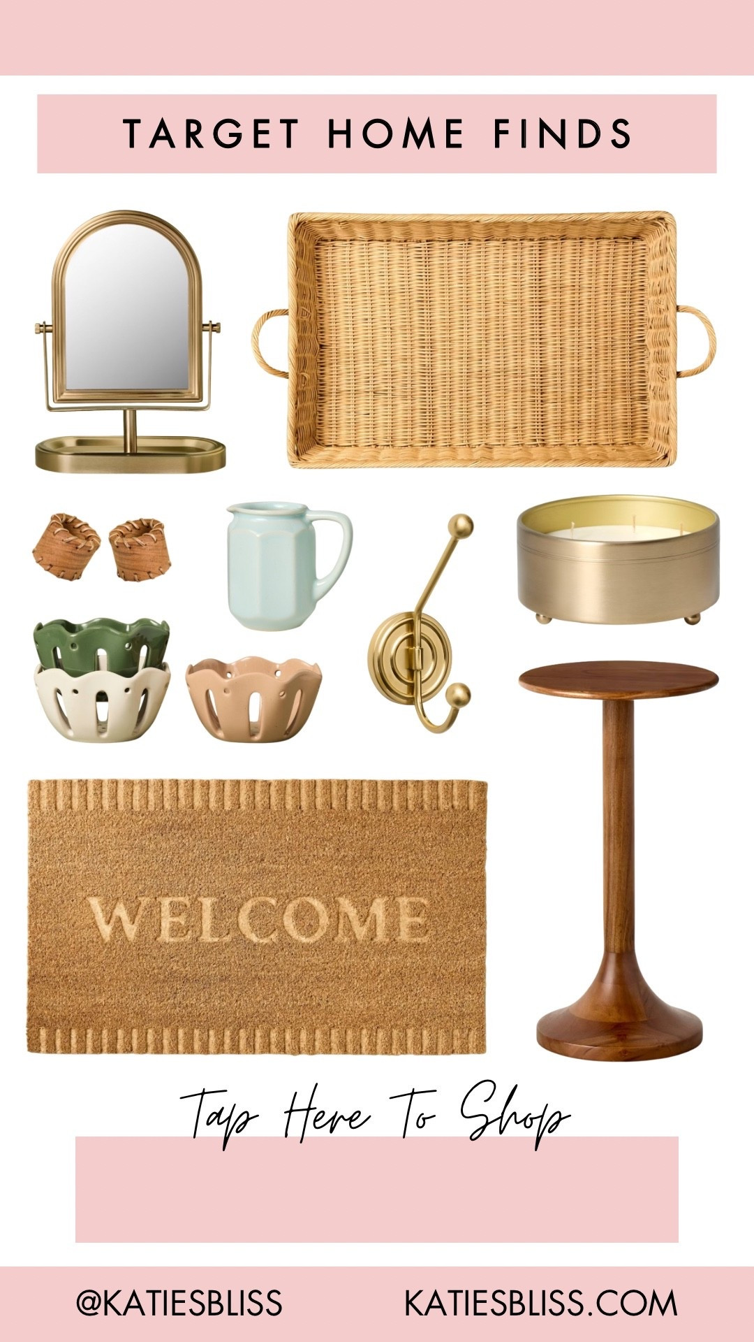 Target home finds 🤍

Home decor. Furniture. Basket. Tray. Mirror. Calendar. Door mat. Welcome mat. 



#LTKHome