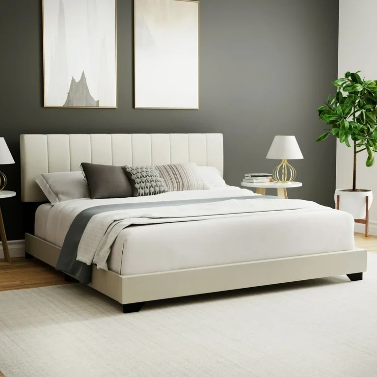 Reece Channel Stitched Upholstered King Bed, Ivory, by Hillsdale Living Essentials - Walmart.com | Walmart (US)