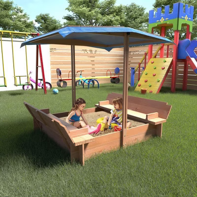 Kids Wooden Sandbox with Adjustable Canopy,with Cover and Adjustable Roof, Wooden Cabana Sand Box, Canopy Sand Box with Lid & 2 Foldable Bench Seats | Target