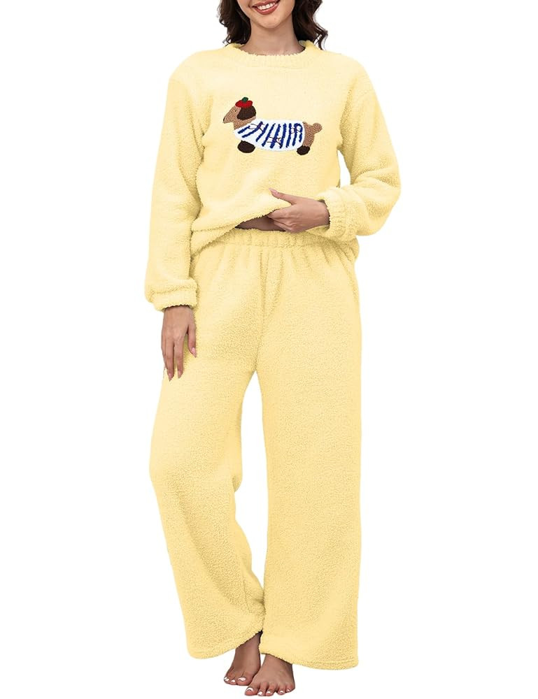 Yimoon Women' s Fluffy Fleece Pajama Set Fuzzy Pjs Sets Pullover Pants Winter Crewneck Dachshund ... | Amazon (US)