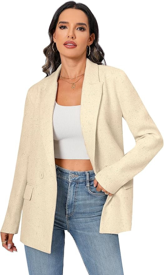 TRNY Women's Oversized Double-Breasted Suit Blazer Jacket Long Sleeve Casual Boyfriend Style Work... | Amazon (US)