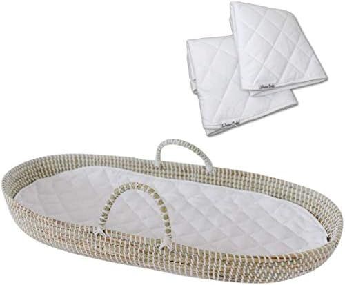 Baby Changing Basket Handmade Seagrass Basket - with 2 Fairtrade Soft Organic Cotton Waterproof P... | Amazon (US)
