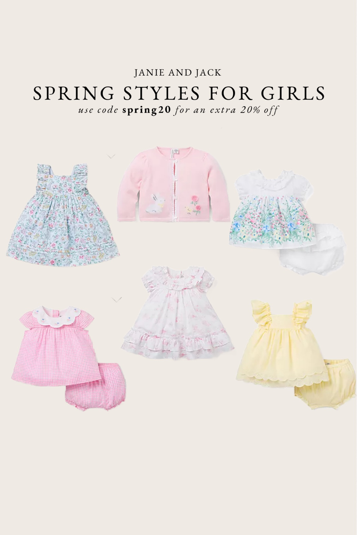 Springs styles for girls from Janie and Jack. Use code Spring20 for an extra 20% off  

#LTKFindsUnder50 #LTKKids #LTKSaleAlert