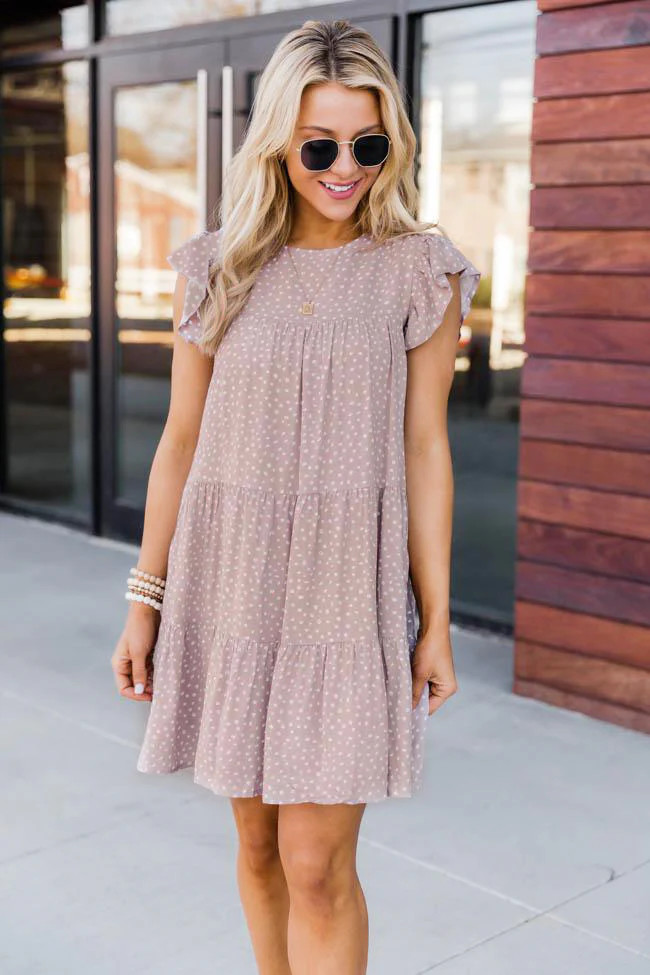 Complete My Heart Dotted Taupe Dress | The Pink Lily Boutique