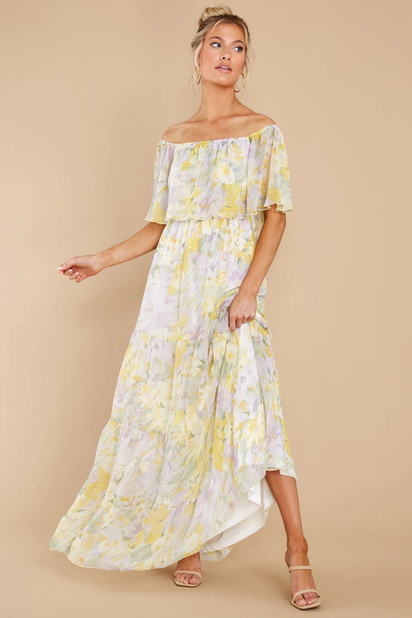 Washed Memories White And Yellow Floral Print Maxi Dress | Red Dress 