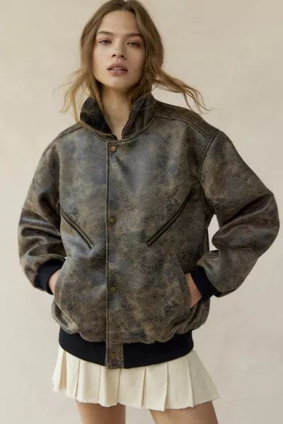 UO Erin Faux Leather Oversized Jacket | Urban Outfitters (US and RoW)