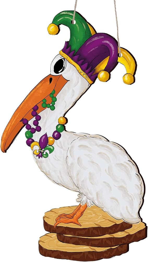 Mardi Gras Sign Front Door Decor New Orleans Carnival Pelican Wooden Hanging Sign Mardi Gras Wood... | Amazon (US)