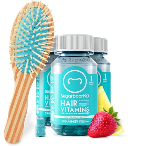 Sugarbear Gentle Detangling Bamboo Hair Brush + Vegan Hair Vitamin Gummies 3 Month Supply, Extra Strength Biotin 6000mcg for Supporting Healthy Straight, Wavy, Curly & Kinky Hair | Amazon (US)