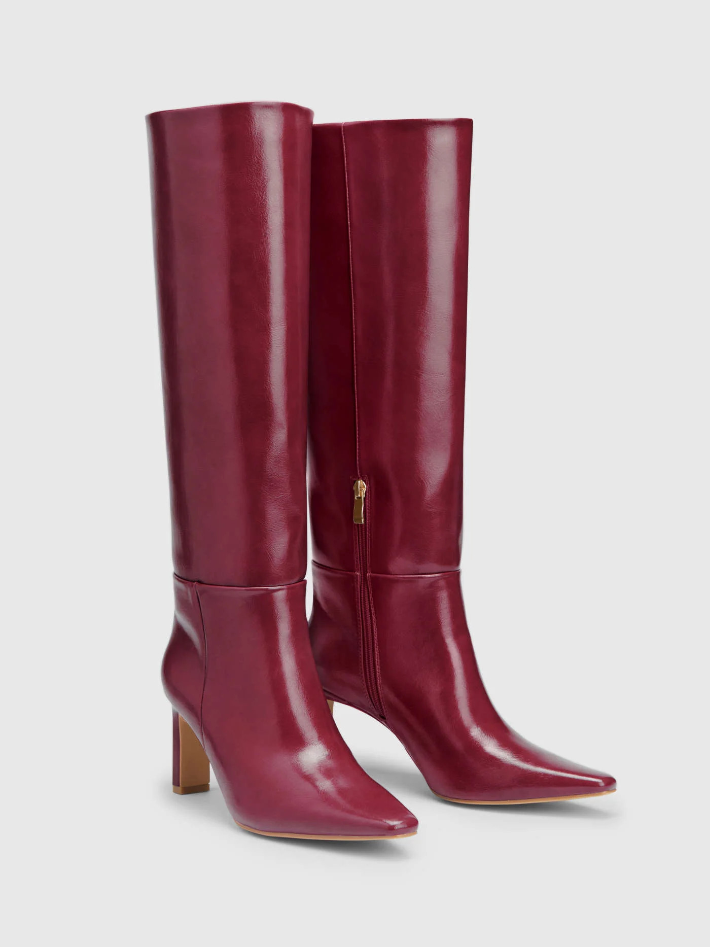 POINTED TOE CHUNKY HEEL KNEE HIGH BOOTS | Cider