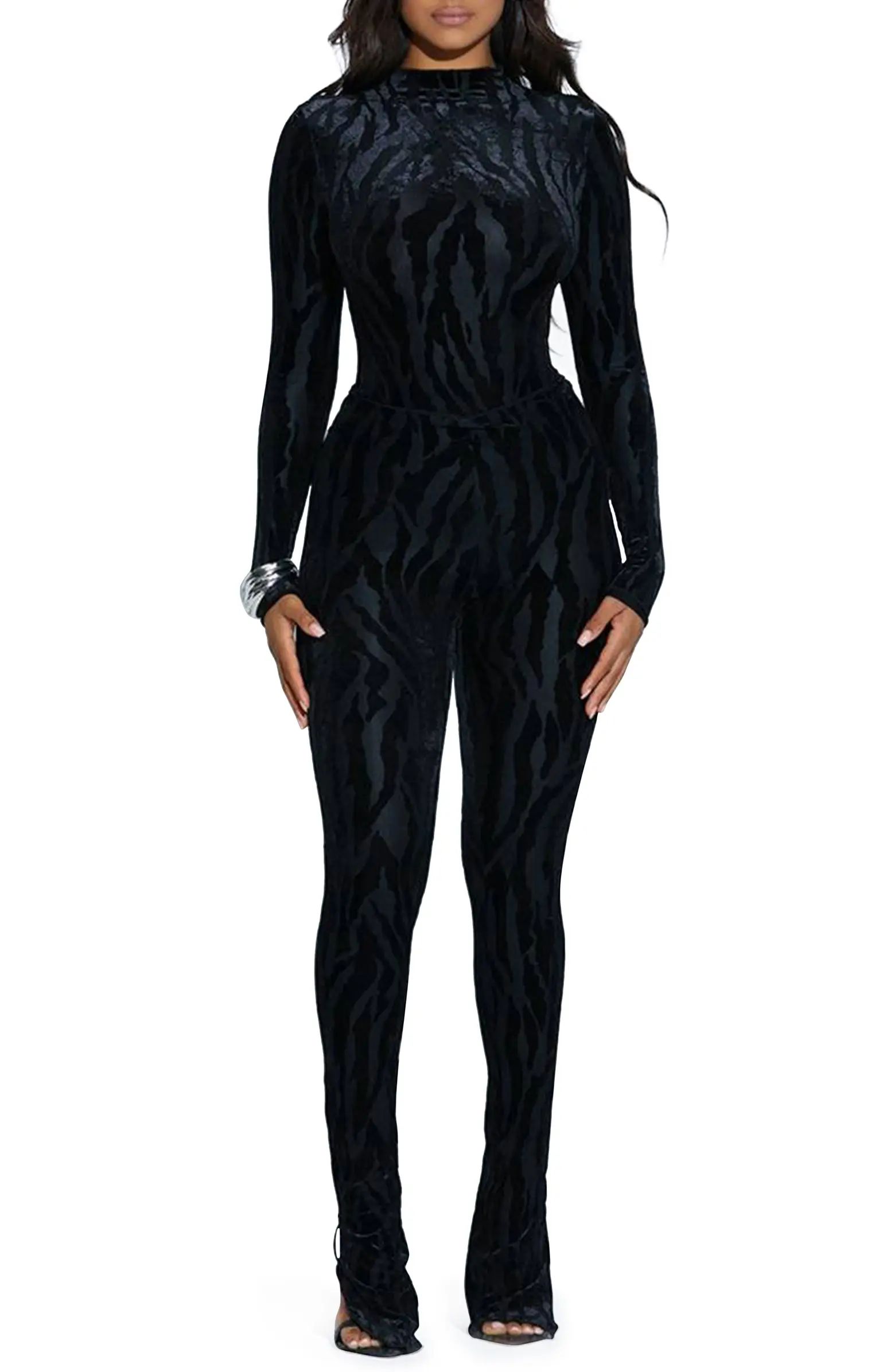 Tiger Print Long Sleeve Velvet Bodysuit | Nordstrom