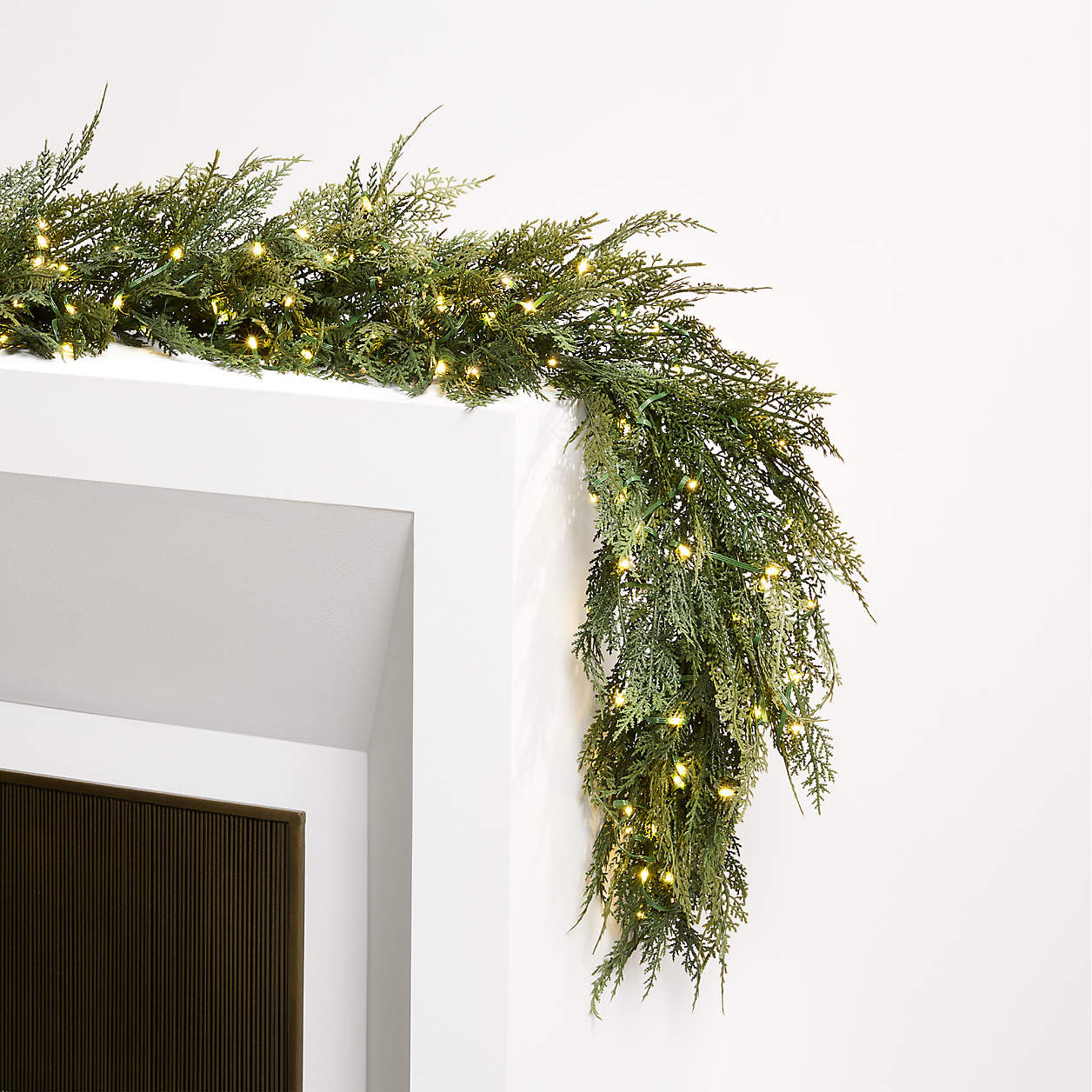 Faux Hemlock Pine Pre-Lit LED Real Touch Christmas Garland 6' + Reviews | Crate & Barrel | Crate & Barrel