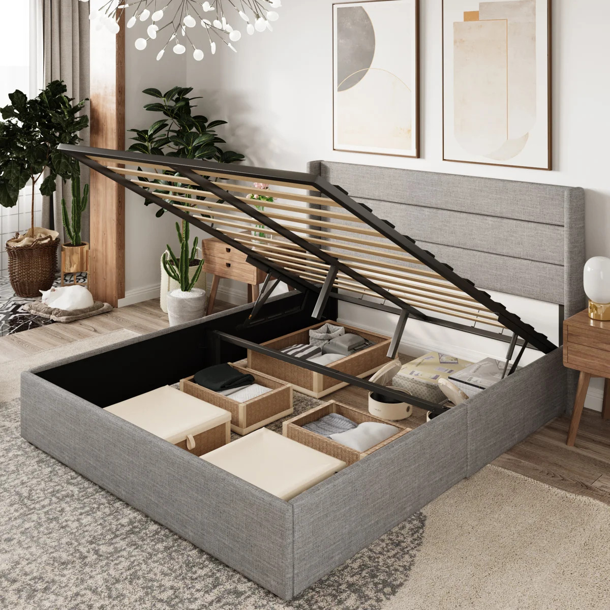 Braya Hydraulic Lift Up Storage Upholstered Platform Bed | Wayfair North America