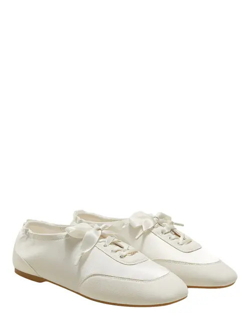 VIVAIA Square-Toe Lace-Up Satin Sneakerina in Light Gold at Nordstrom, Size 7 | Nordstrom