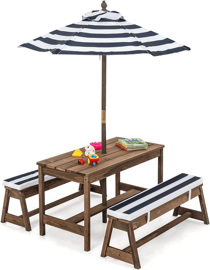HONEY JOY Kids Picnic Table, Outdoor Wooden Table & Bench Set w/Removable Cushions and Umbrella, ... | Amazon (CA)